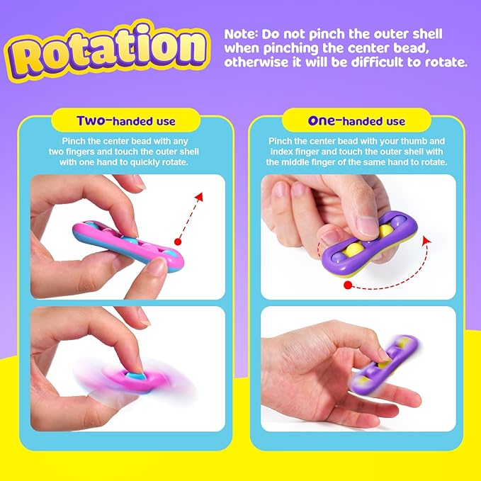 LESONG Fidget Sensory Toys for Kids: 6 Pack Colorful Finger Spinner Toys - Stress Relief ADHD Tools for Kids with Autism - Quiet Desk Fidgets for Anxiety Classroom - Gifts Christmas Stocking Stuffers