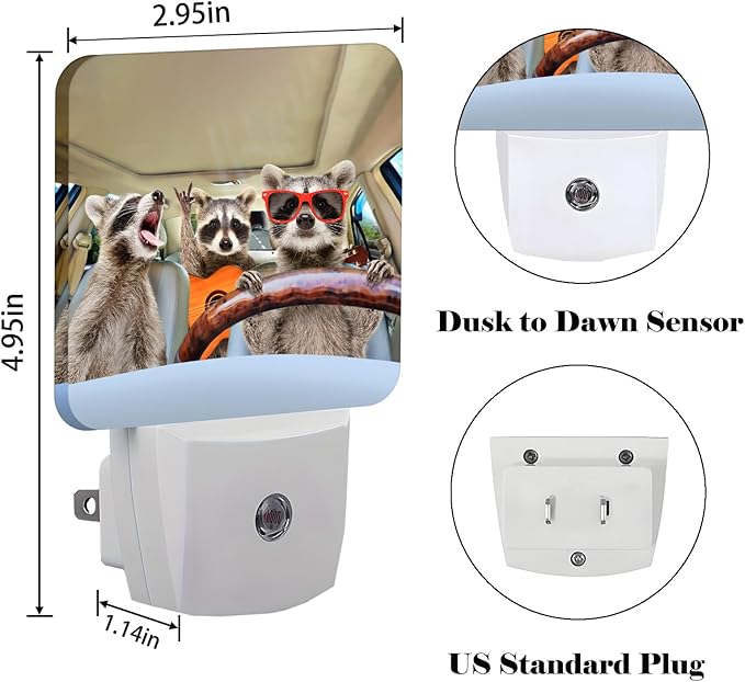 Three Cute Raccoons Night Light,Plug-in Nightlights Auto Sensor Night Lamp Dusk-to-Dawn Lamp Home Decor for Nursery Children Girls Boys