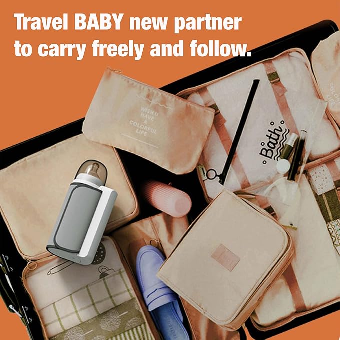 PandaEar Portable Baby Bottle Warmer, Fast Heating & Long-Lasting Temperature, Waterless Milk Warmer with Adjustable Temperature, USB Rechargeable Travel Bottle Heater for Breastmilk & Formula