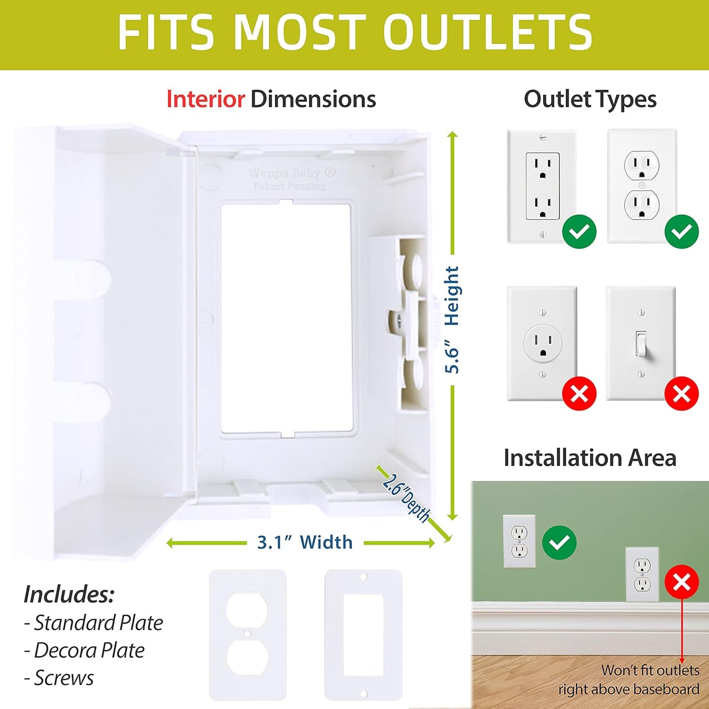 Baby Safety Outlet Cover BOX [Patent Pending] Double Lock for Much Better Toddler Proofing, Easier Operation, Simple 3 Step Install with Included Screws. Provides Extra Space Inside for Plugs,Adapters