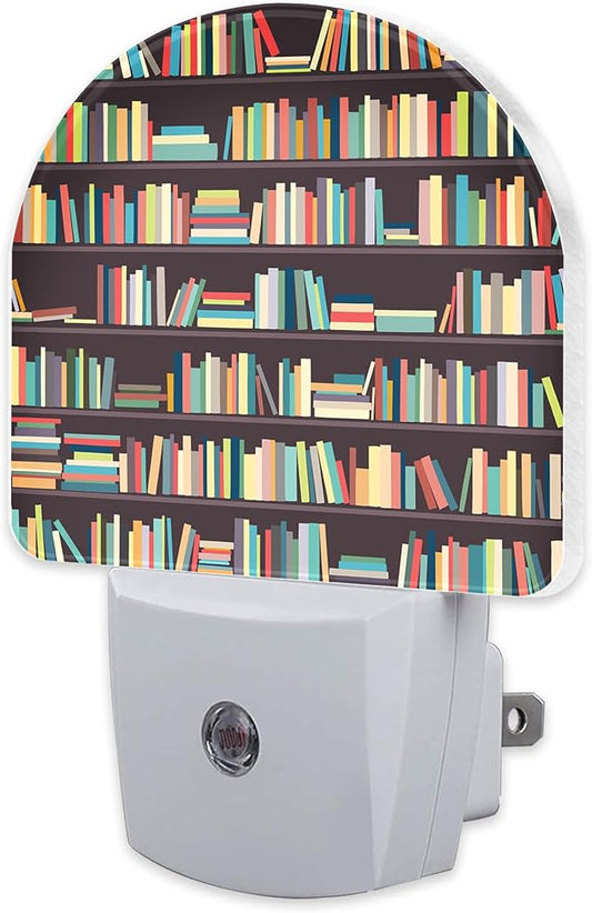 Books on Bookshelves Night Light, Colorful Books Dusk to Dawn Night Light Plug in,0.5w Energy Saving Sleep Friendly Nightlights for Kids Boys Girls Home Decor