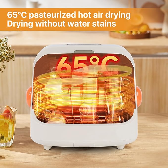 Transparent Baby Bottle Drying Rack with Double Lid and Removable Drain Tray Dust-Proof Baby Bottle Storage Box, Space Saving Baby Bottle Rack Dryer (Orange - Sterilizer)