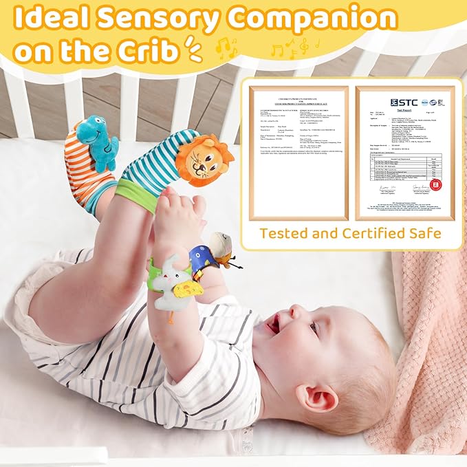 URMYWO Wrist Rattles for Baby - Rattle Socks - Foot Finder Set - Baby Toys for 0-12 Months Infant - Newborn Essentials - Early Learning Sensery Toys for Boys and Girls as Shower Gifts