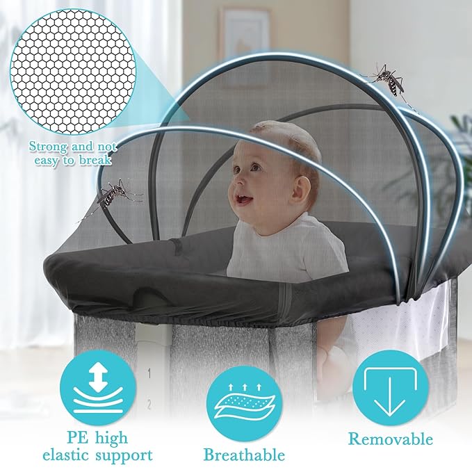 Bassinet Cover for Cats - Bassinet Net Cover for Baby Prevents Entry of Insects/Pets, Breathable Crib Net with Two-Way Zippers, Mosquito Net for Bedside Sleeper/Travel Crib (Black-Small)
