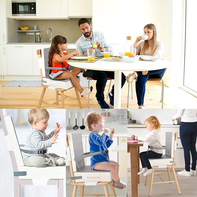 Taeku Booster Seat for Dining Table, Portable Kids Toddler Booster Chair Increasing Cushion Cartoon Seat Pad with 2 Safety Buckles for Kitchen Restaurant (Double Grey)