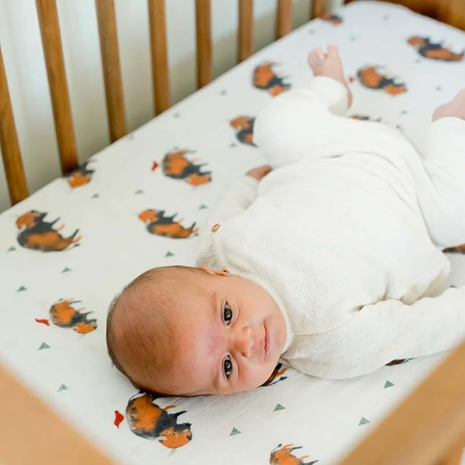 Little Unicorn Premium Crib Sheet | Breathable & Super-Soft Muslin Fabric (Bison)