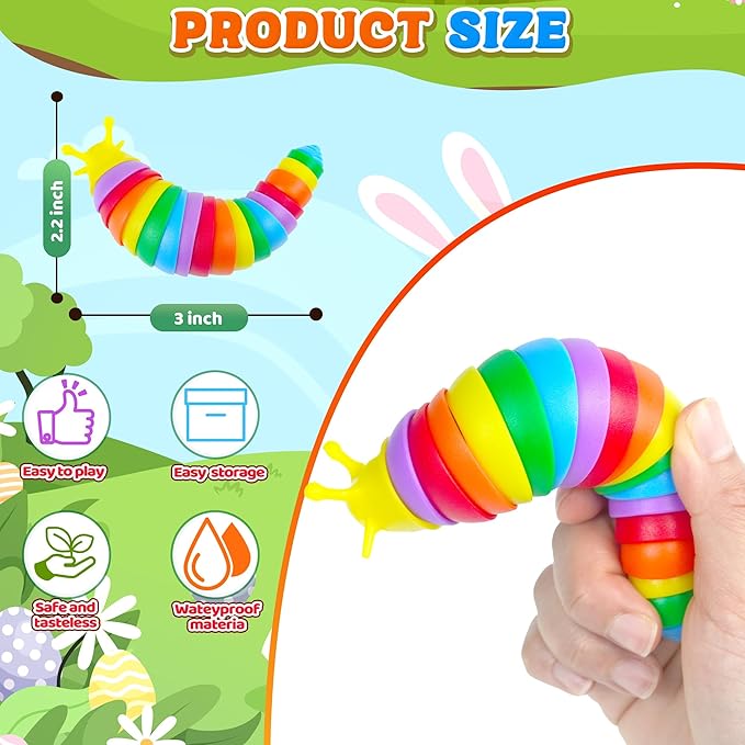 Christmas Stocking Stuffer Gift for Baby, 3PCS Fidget Slug Sensory Toy Airplane Travel Activities Road Trip Car Toys Autism Autistic for Toddler Kids ASMR Stuff Restaurant ADHD Caterpillar Worm Toy