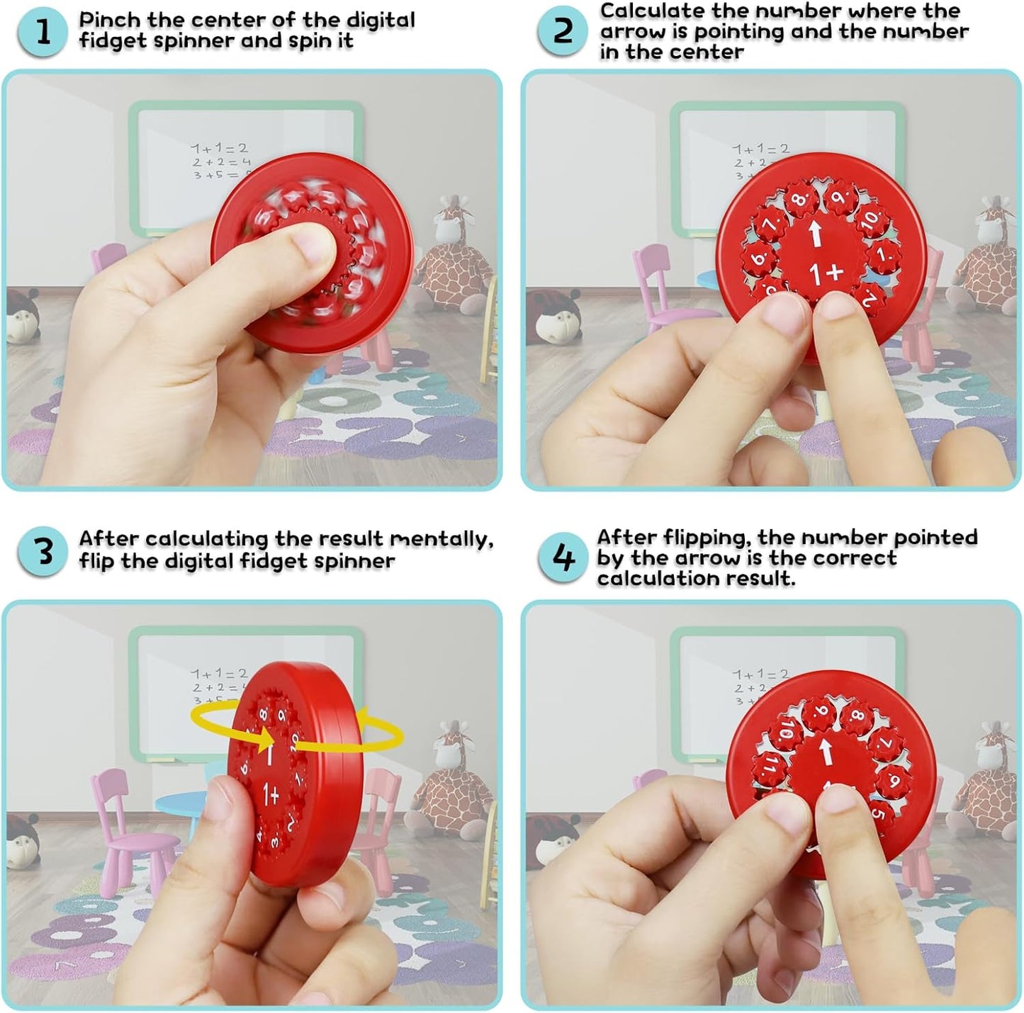 Math Fidget Spinner,9pcs Double Side Math Fidget Toy Multiplication&Division, New Math Facts Fidget Spinners Toys Game for Kids Basic Arithmetic Learning & Education