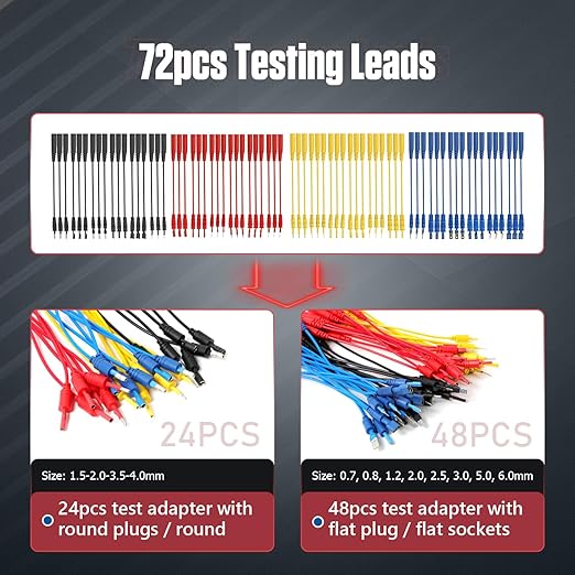 104PCS Automotive Circuit Test Leads Kit Electrical Breakout Leads Automotive Kit Multimeter Test Leads Kit with Alligator Clips,Banana Plug Test Lead,Oscilloscope Probe