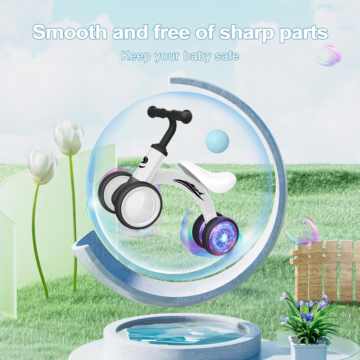 Colorful Lighting Baby Balance Bike Toys for 1 Year Old Boy Girl Gifts, 10-36 Month Toddler Balance Bike, No Pedal 4 Silence Wheels & Soft Seat First Riding on Toys, 1st Birthday Gifts