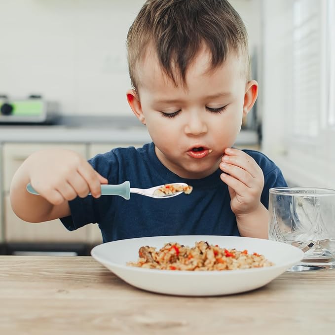 Pimoys 6-Pack Stainless Steel Toddler Spoons Baby & Kids Utensils for Self-Feeding Plastic Handle Dishwasher Safe