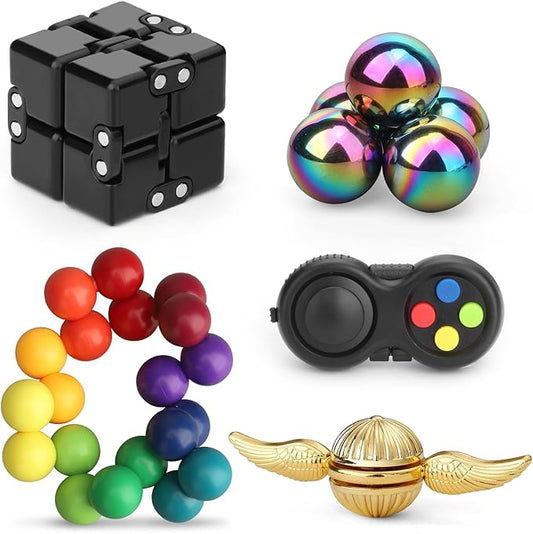 Dilabnba 9PCS Fidget Toys Bulk for Adults Teens, Cool Gadgets Office Desk Toy, Fidget Spinner Cube Pad Rainbow Sensory Ball Magnetic Stones, Goody Bag Fillers Birthday Gifts