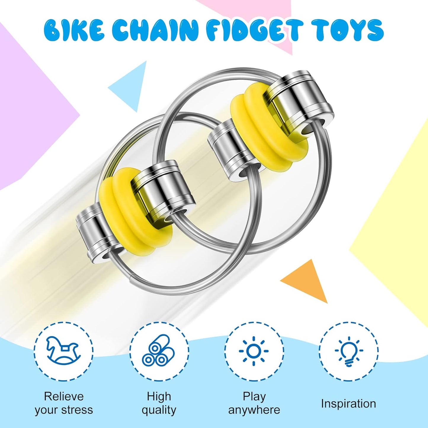 Skylety 60 Pcs Fidget Bike Chain Flippy Chain Toys for ADHD Stress Relief Finger Toys Fidget Flippy Key Chains for Adults and Teens