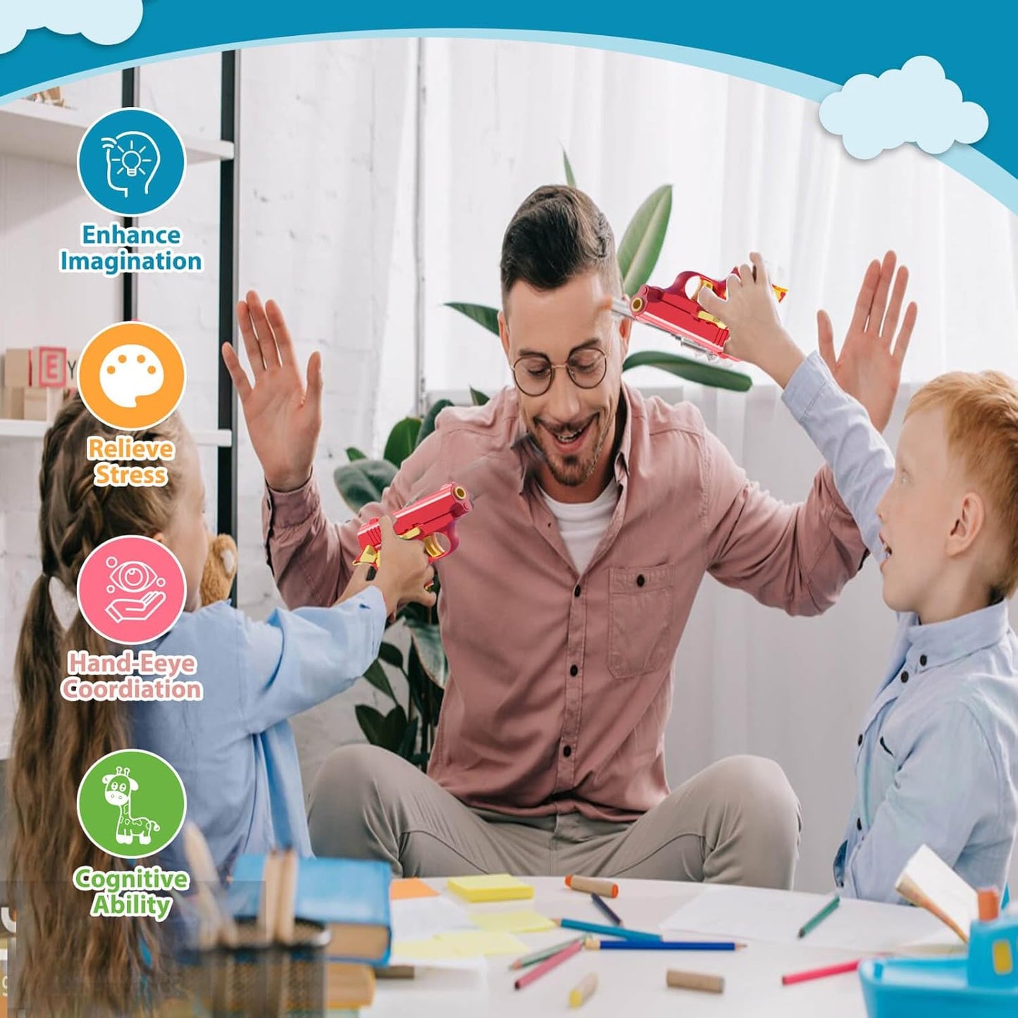 Fidget Toys Pistol, 3D Gravity Mini 1911 Fidget Pistol Toys,Fidget Sensory Toys,Stress Relief for Adults, Suitable for Relieving ADHD, Anxiety, Best Gift for Adults and Kids(Red/Yellow)