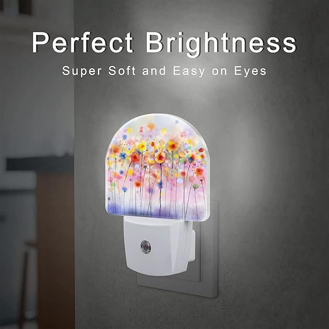 Abstract Watercolor Flowers Night Light Plug into Wall, Blooming Cherry Tree Dusk to Dawn Night Light Plug in,0.5w Energy Saving Sleep Friendly NightLight for Kids Boys Girls Home Decor