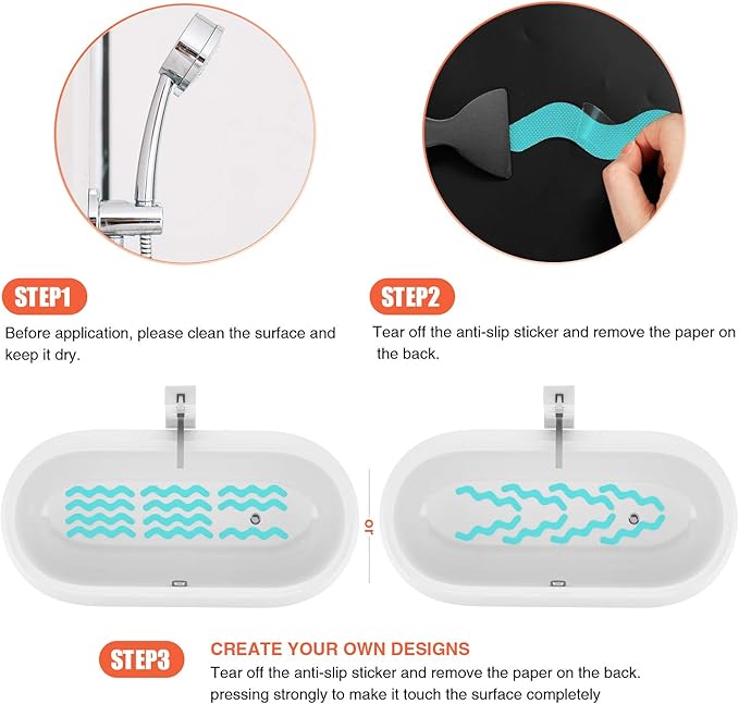 Patented Anti Slip Shower Stickers 24 PCS Safety Bathtub Strips Adhesive Decals with Premium Scraper for Bath Tub Shower Stairs Ladders Boats (Blue)