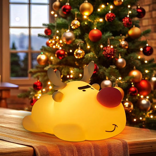 Reindeer Night Light, Timer Night Light, Soft Silicone Light, Christmas Birthday Gift Night Lamp, Gift Nightlight for Girls & Kids, Room Decor