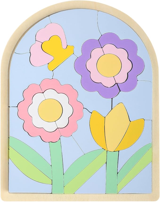 Jigsaw for Baby Boys, Wooden Puzzles for Toddlers 3-5, Boys Girls Birthday Gift for Kids Ages 4-6, Toddler Puzzles Montessori Toys for 3 Year Old, Great Gifts for 3+ Year Olds (Flowers)