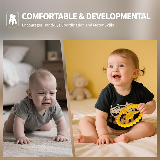 3 Pack Baby Teething Toys 3-6 Months, Silicone Ring Teethers for Babies 6-12 Months, Freezer Safe Chew Toy with Textured Grip for Boys Girls Teething Relief, Infant Easter Gift (Lavender Yellow Red)