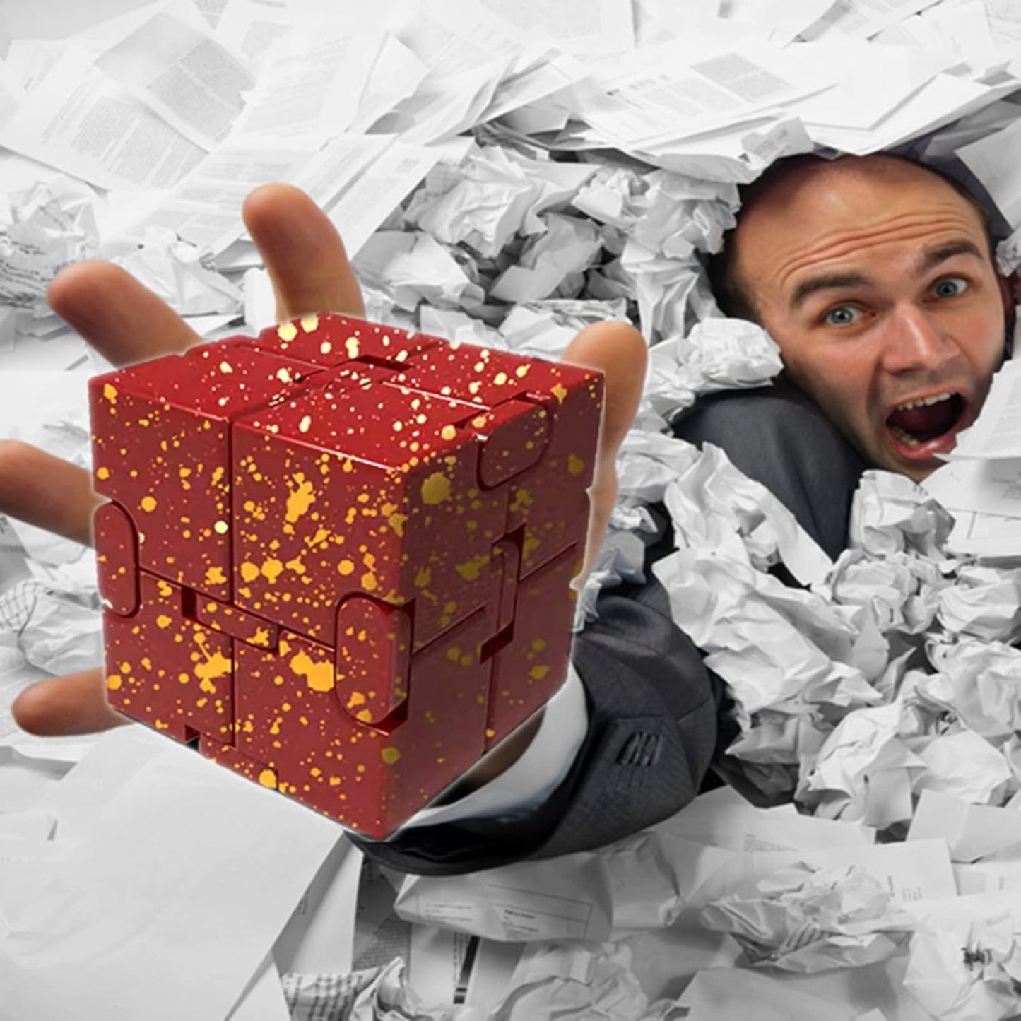 Metal Fidget Toys Infinity Cube for Men Gadgets Anxiety Stress Relief Aluminum Alloy Material (RED & Yellow)