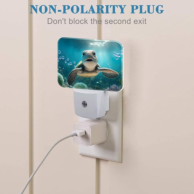 Cute Turtle Under Sea Night Light for Kids, Smiling Turtle LED Night Light Plug into Wall with Dusk to Dawn Sensor for Girls Boys Women Men Bedroom, Hallway, Kitchen, Bathroom, Stairs Decor