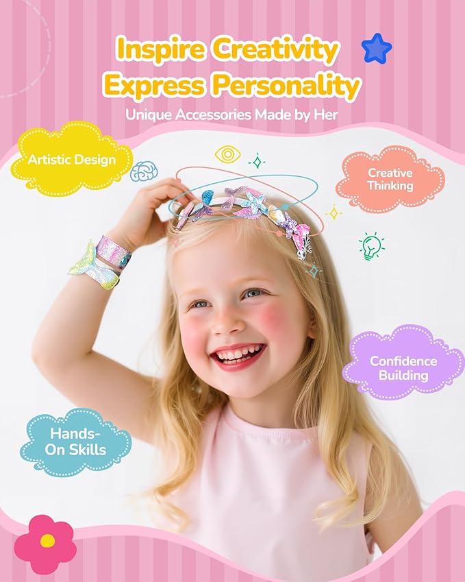 TECJOE DIY Headband Making Kit, Including Headbands & Slap Bracelets, DIY Hair Accessories Set, Arts and Crafts Gifts for Girls, Girl Toys for Age 3–10