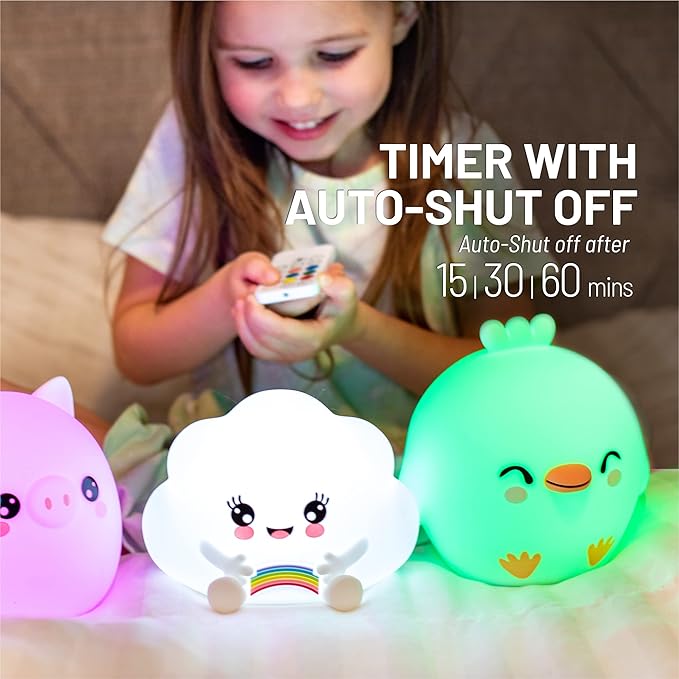 Lumipets Clara The Chick Squishy Silicone Night Light for Kids | Cute Night Light with Remote & Touch Control for Baby & Toddler Bedrooms | Color Changing Portable Animal Nightlight | Soft Mood Lamp