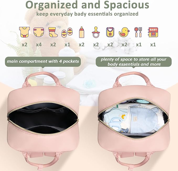 Diaper Bag Backpack,Baby Essentials Diapers Bag with Pacifier Case,Multipurpose Stylish Large Capacity Travel Backpack for Baby Girl/Boy(M-Pink)