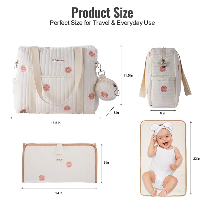 Large Diaper Bag Tote, Maternity Travel diaper tote, Multifunction baby bag, Baby Nappy Bags, Messenger bag (Medium - Flowers)