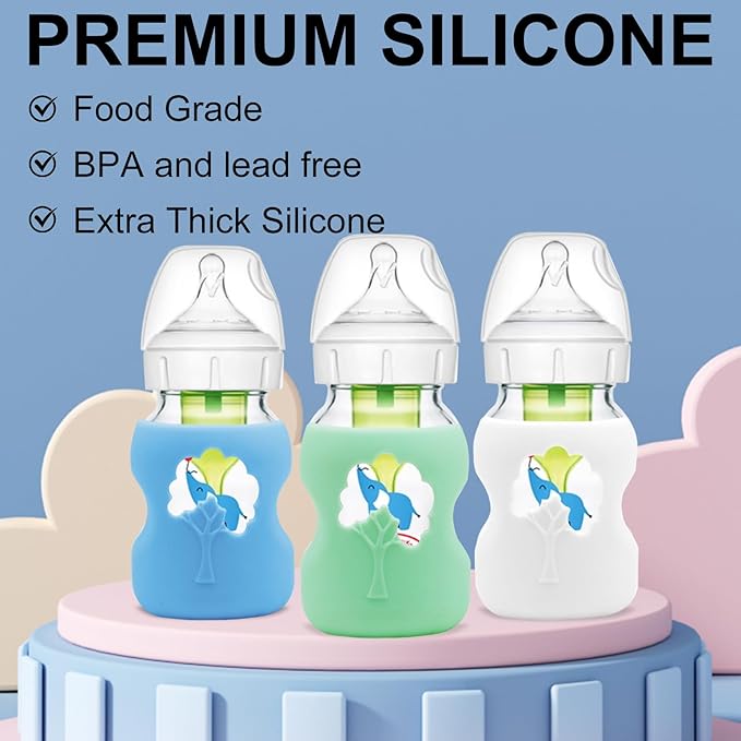 3 Pack Anti Breakage Baby Bottle Holder, Silicone Sleeves for Dr. Brown's Natural Glass Baby Bottles, Anti Flow Sleeve for Infant Bottles (5 Ounce)