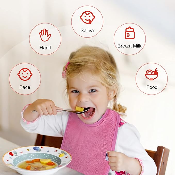 12 Pack Terry Drool Cotton Bibs, Unisex Baby Bibs with Fiber Filling Waterproof for Feeding, Teething, Drooling