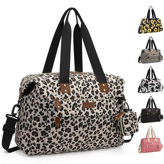 Diaper Bag Tote - Diaper Baby Bags with Pacifier Case, Shoulder Straps, Stroller Clips, Waterproof Large Mommy Maternity Travel Baby Bag for Mom and Dad, Leopard, Medium