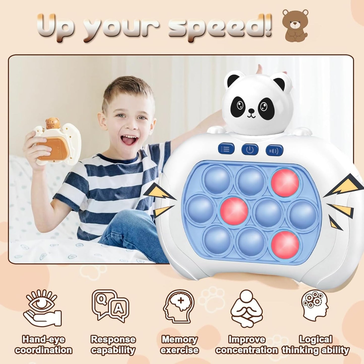 Fast Push Game,Push Game Fidget Toys,Handheld Game Console for Kids,4 Modes Games,That Exercises Reaction Ability and Improves Concentration | Gift Ideas for Kids (Panda)