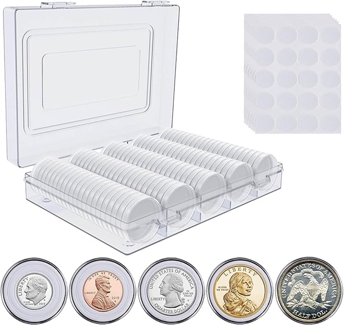 120 Pcs 30mm Coin Capsules Holder with Foam Gasket and Plastic Storage Organizer Box, 5 Sizes (17/20/25/27/30mm) Coins Collector Case Protector for Coin Collection Supplies