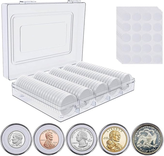 120 Pcs 30mm Coin Capsules Holder with Foam Gasket and Plastic Storage Organizer Box, 5 Sizes (17/20/25/27/30mm) Coins Collector Case Protector for Coin Collection Supplies