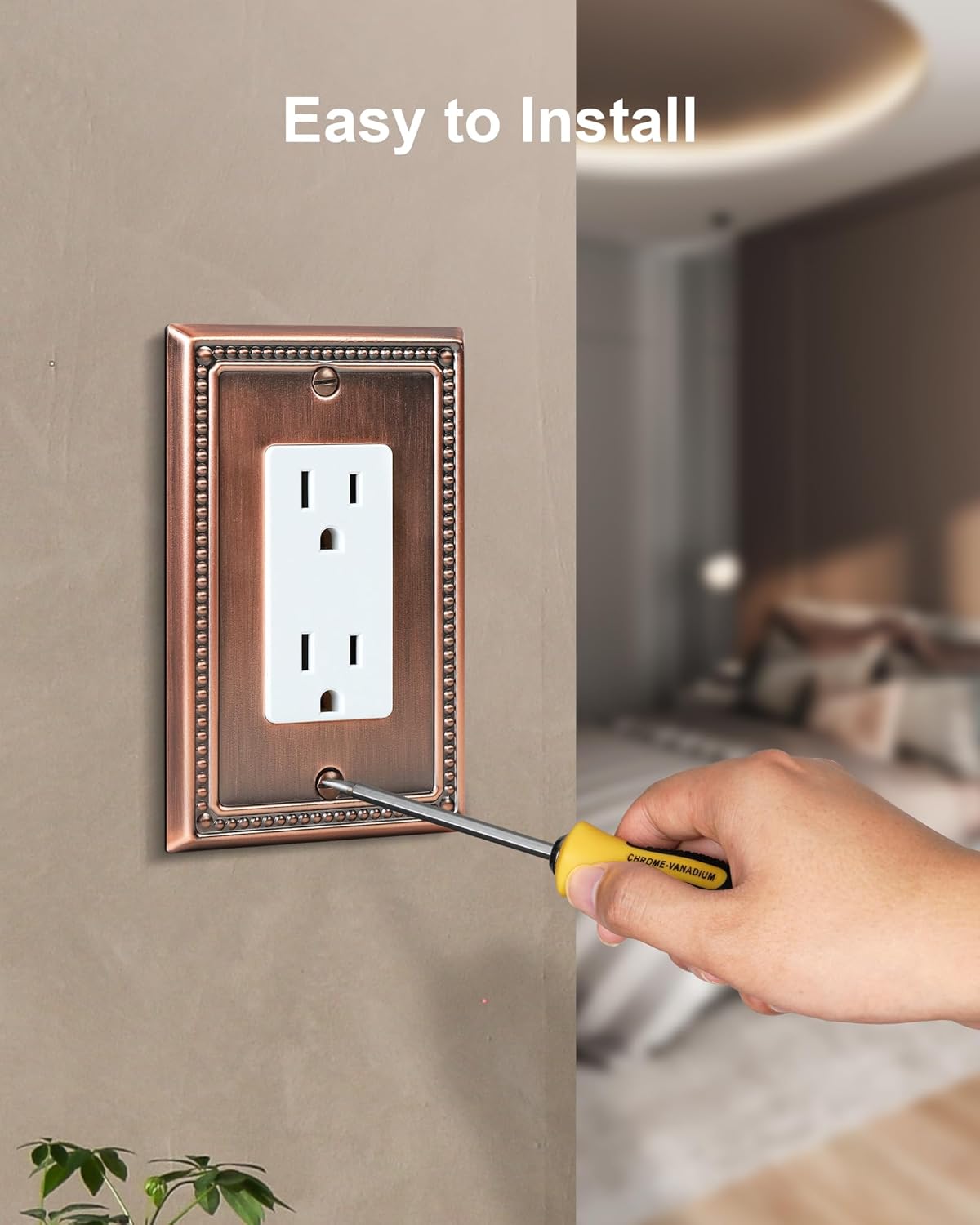 2-Pack Decorator Outlet Cover Plate, Decorative Switch Plates and Outlet Covers, Antique Copper Metal Wall Plates for Electrical Outlets, Receptacle, GFCI Outlet, Dimmer Switch