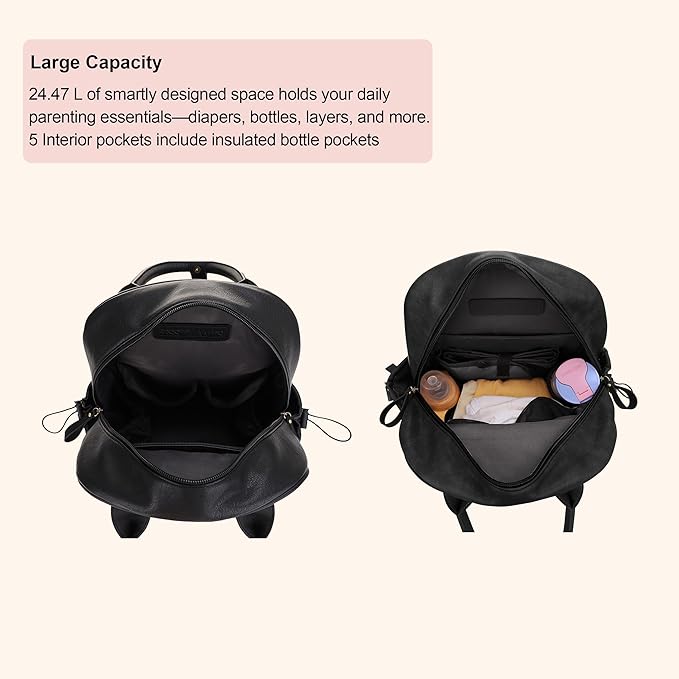 JESSIE & JAMES Saturday EDC Diaper Bag Backpack Multi Function Diaper Bag with Changing Pad & Stroller Straps_Black