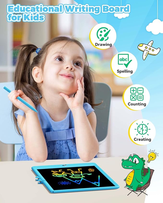 KOKODI 8.5 Inch LCD Writing Tablet with Anti-Lost Stylus, Erasable Doodle Board Colorful Toddler Drawing Pad, Car Travel School Games Toys for 3 4 5 6 7 8 Kids, Birthday Gift for Girls Boys Blue
