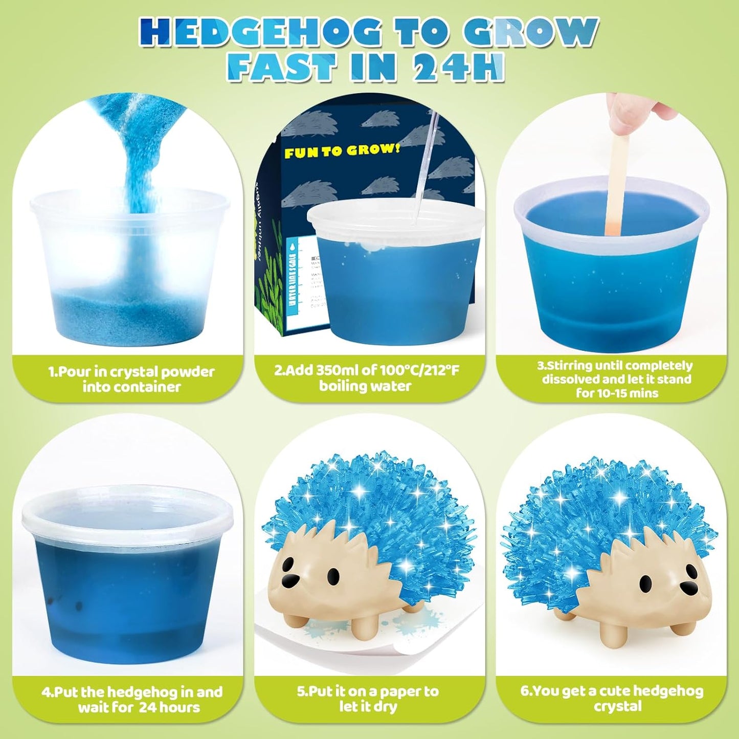 sdaymol Crystal Growing Kit for Kids - 2 Colors Hedgehog to Grow Fast in (24H),Science Experiments Learning & Educational Toys,Science Kits for Kids Age 8-12 STEM Project Gifts for Boys & Girls 6+