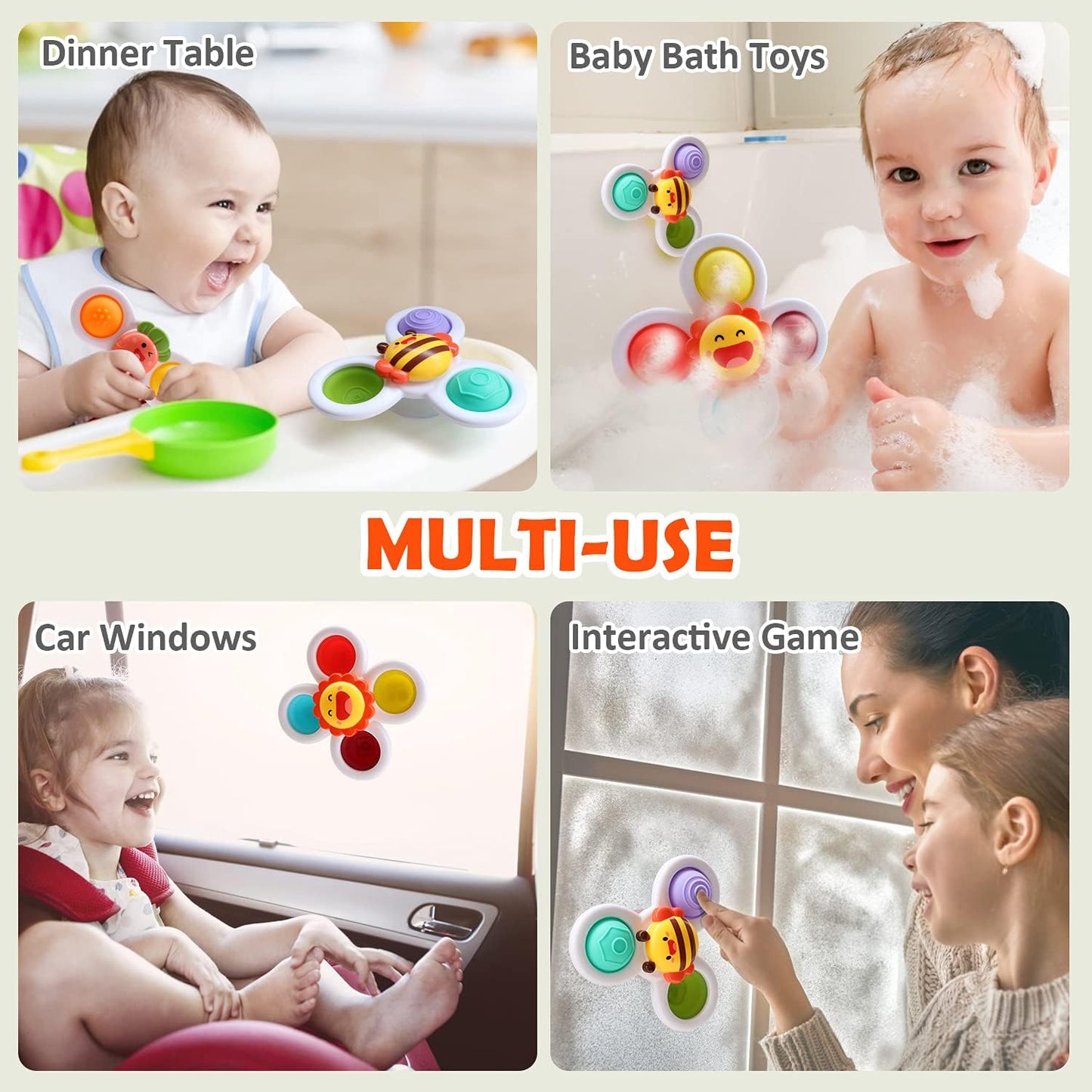 Suction Cup Spinner Toys for Baby, Pop it Fidget Toys for 1-3 Toddlers Gifts Spinning Top Sensory Toy Bath Toys Birthday Gifts for Boy Girl (3 Pcs)