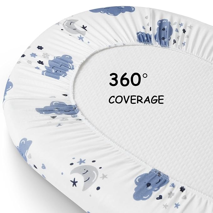 Yoofoss Bassinet Sheets for Baby,3-Pack Fitted Bassinet Sheets Set Compatible with Halo Bassinest Swivel Sleeper,Baby Delight,Angelbliss,Soft Breathable Bassinet Mattress Sheets(Blue+Cloud)