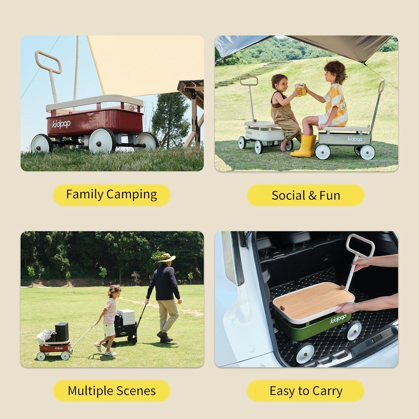 kidpop PULA-Wild 3-in-1 Kids' Pull-Along Wagon Toddlers Push Walker for 2.5-8, Removable Wooden Cover and Adjustable Handlebar, Birthday Gifts Max Weight 33 lbs (White)