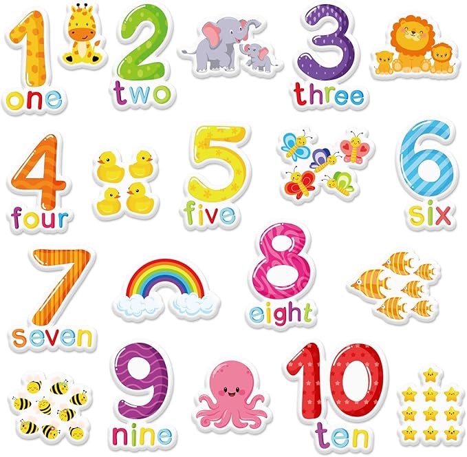 Whaline 40Pcs Number Thick Gel Clings Cute Animals Numbers 1-10 Window Gel Decals Colorful Word Spelling Window Clings for Early Education Learning Home Classroom Nursery Decor