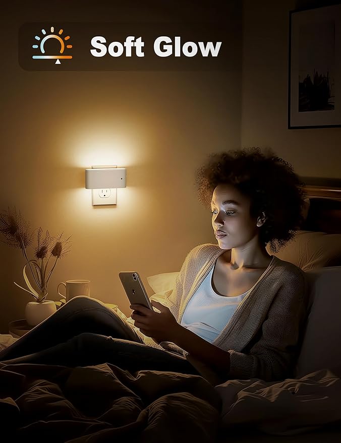 JandCase LED Night Lights Plug into Wall, Night Light with Dusk to Dawn Light Sensor, Dimmable Night Light Plug in [2 Pack], 3000K Soft White Nightlight for Bedroom Hallway Kids Room Kitchen