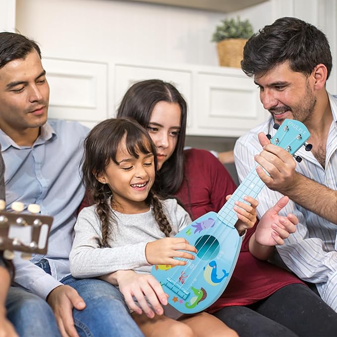 YOLOPLUS+ 17 Inch Kids Ukulele Guitar Toy 4 Strings Mini Children Musical Instruments Educational Learning Toy for Toddler Beginner Keep Tone Anti-Impact Can Play with Picks/Strap/Primary Tutorial
