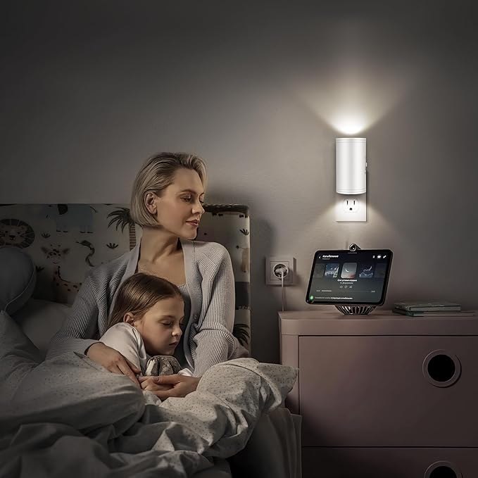 Dimmable LED Night Light Plug into Wall - Adjustable Rotating Lamp with Light Sensor, Auto On/Off from Dusk to Dawn for Bedroom, Hallway, Bathroom 2-Pack