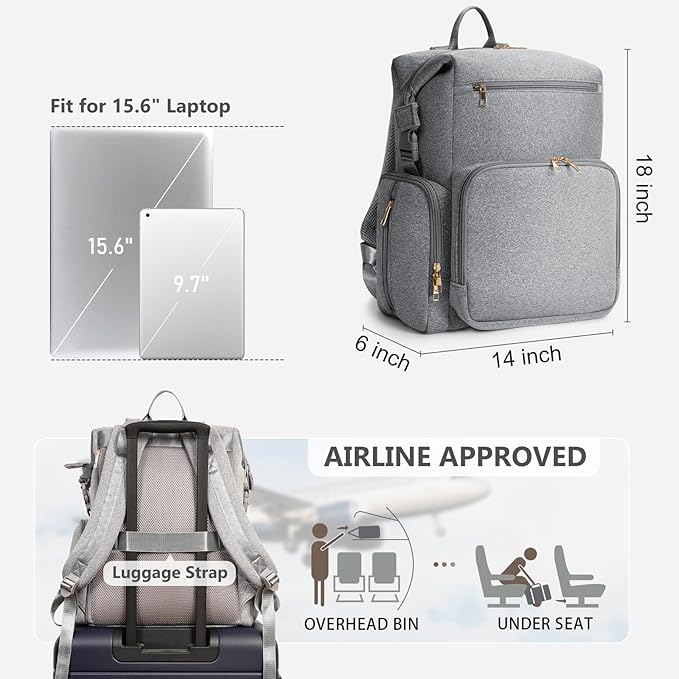 CEI-CEI Neoprene Diaper Bag Backpack with Insulated Pockets, Large Newborn Baby Maternity Bags Travel Tote with Changing Pad (Grey)