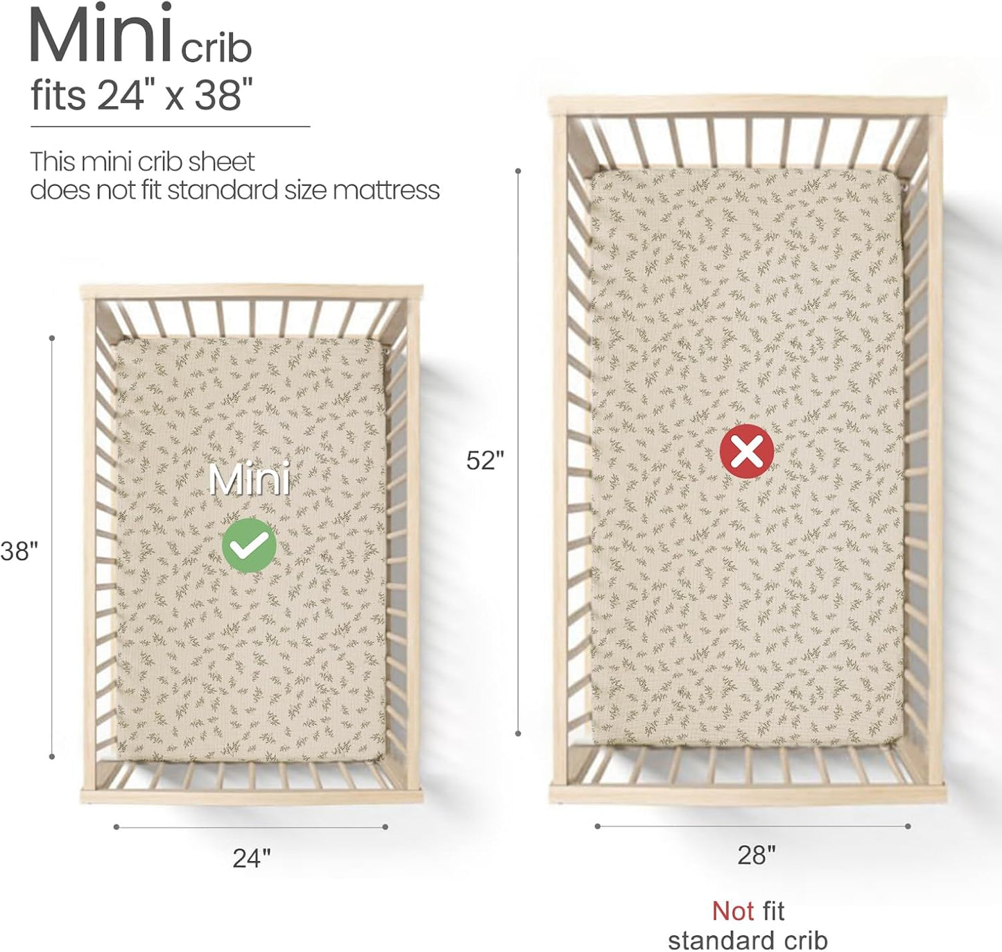 lulumoon Mini Crib Sheets Muslin: Soft Cotton Fitted Mini Crib Mattress Sheets for Boys and Girls 2Pack