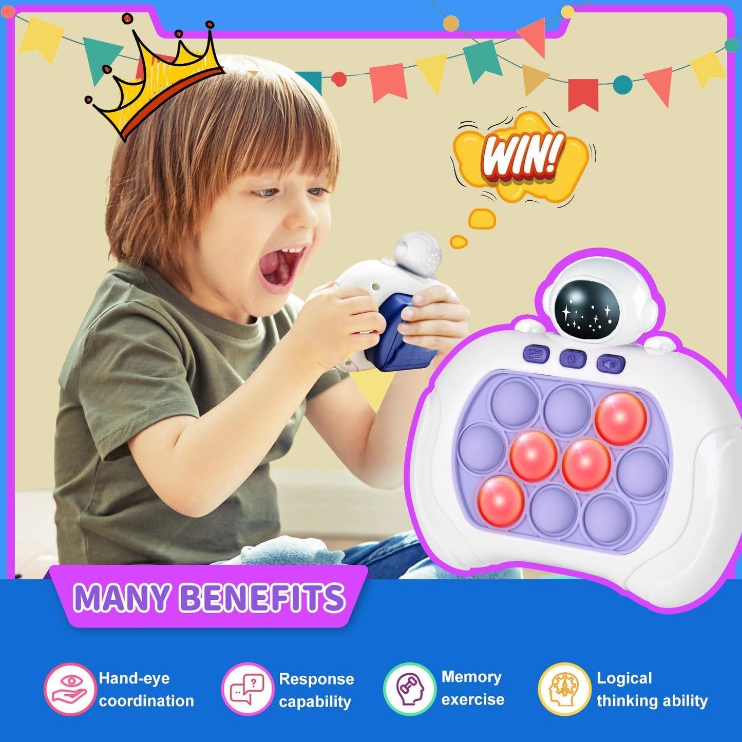 Handheld Game for Kids, Fast Push Game Fidget Toys Quick Press Bubble Game Console, Puzzle Game Machine, Light up Toys and Games Kids Toys for Ages 3-12, Birthday Gift for Boys Girls Back to School