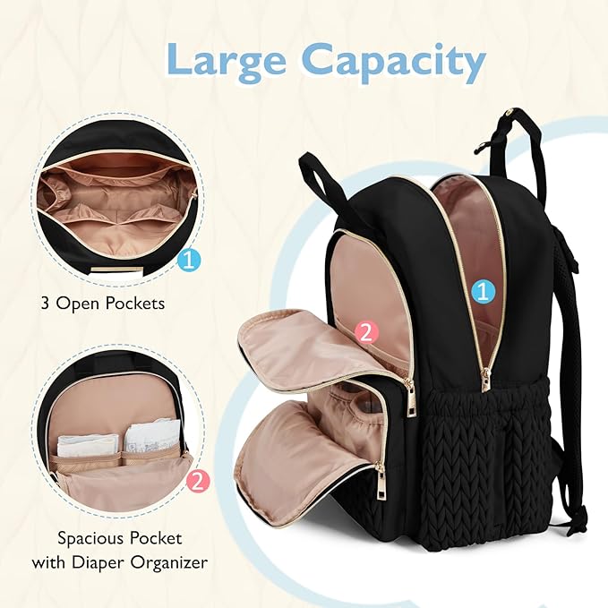 mommore Diaper Bag Small Diaper Backpack Stylish Baby Travel Backpacks with Insulated Pockets, Changing Pad, Stroller Straps